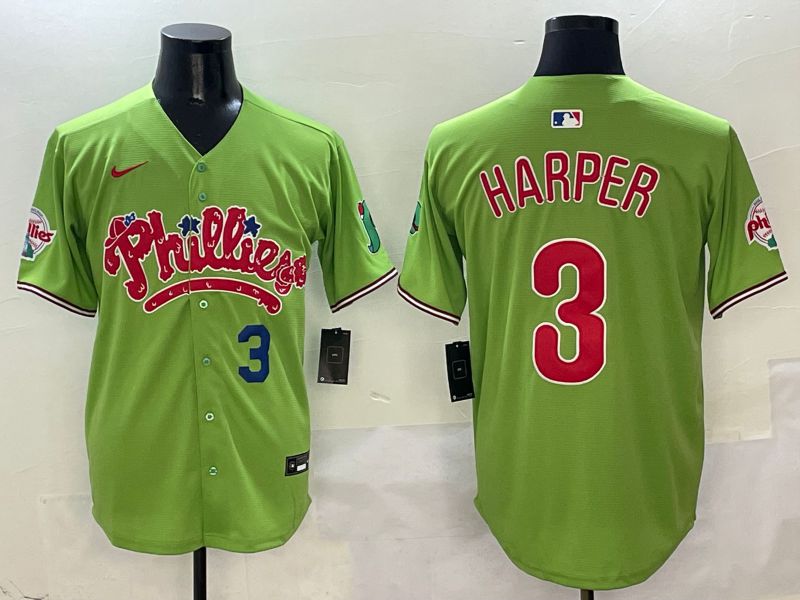 Men Philadelphia Phillies #3 Harper Green Five generations Nike 2025 MLB Jersey style 3->philadelphia phillies->MLB Jersey